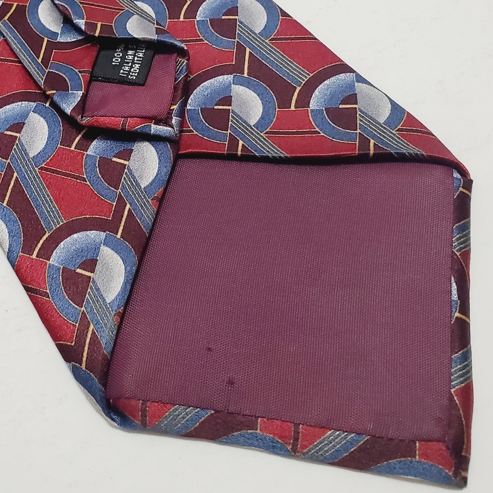Krizia Uomo Necktie Red & Blue Geometric Pattern Men's Silk Neck Tie 57x3.75" - Picture 3 of 5